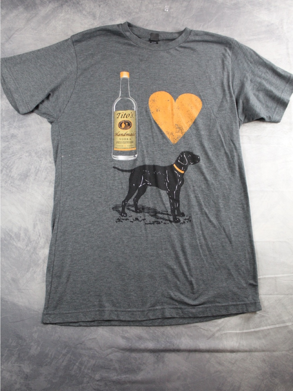 Tultex Gray Graphic Tee with Black Dog and Orange Heart